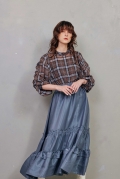 VOLUME SLEEVES CHECKED TOPS/ボリューム袖チェックトップス
