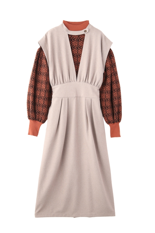 FLOWER JACQUARD KNIT SET DRESS/フラワージャカードニットセットワンピニットセットワンピ