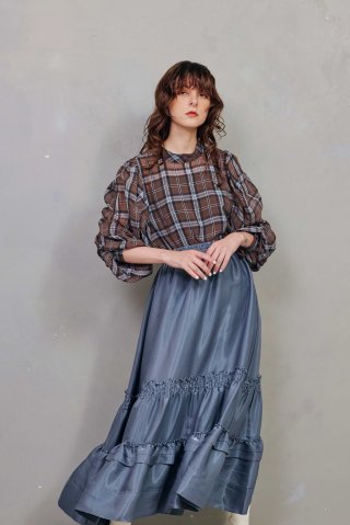 VOLUME SLEEVES CHECKED TOPS/ボリューム袖チェックトップス