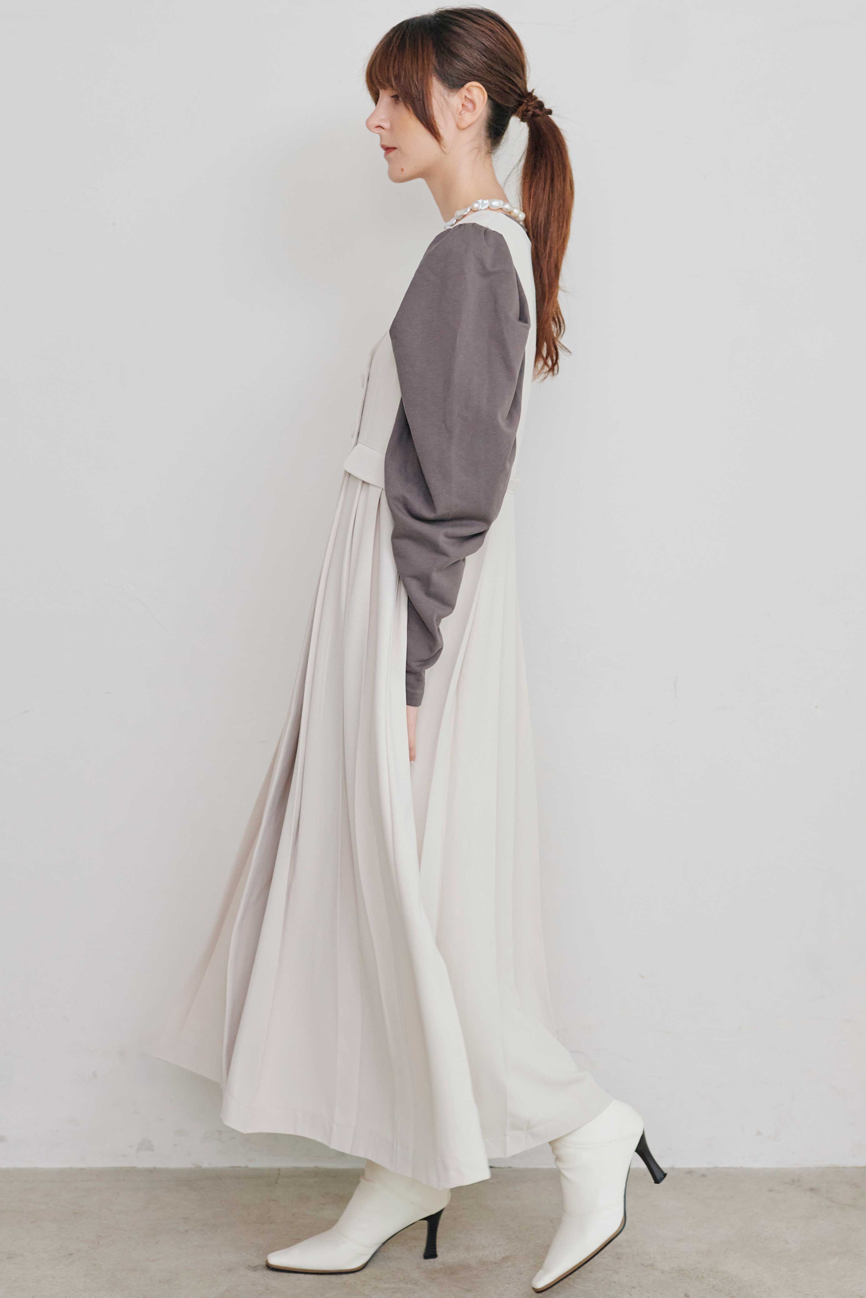 NO COLLAR PLEATS DOUBLE GILET/ノーカラープリーツダブルジレ