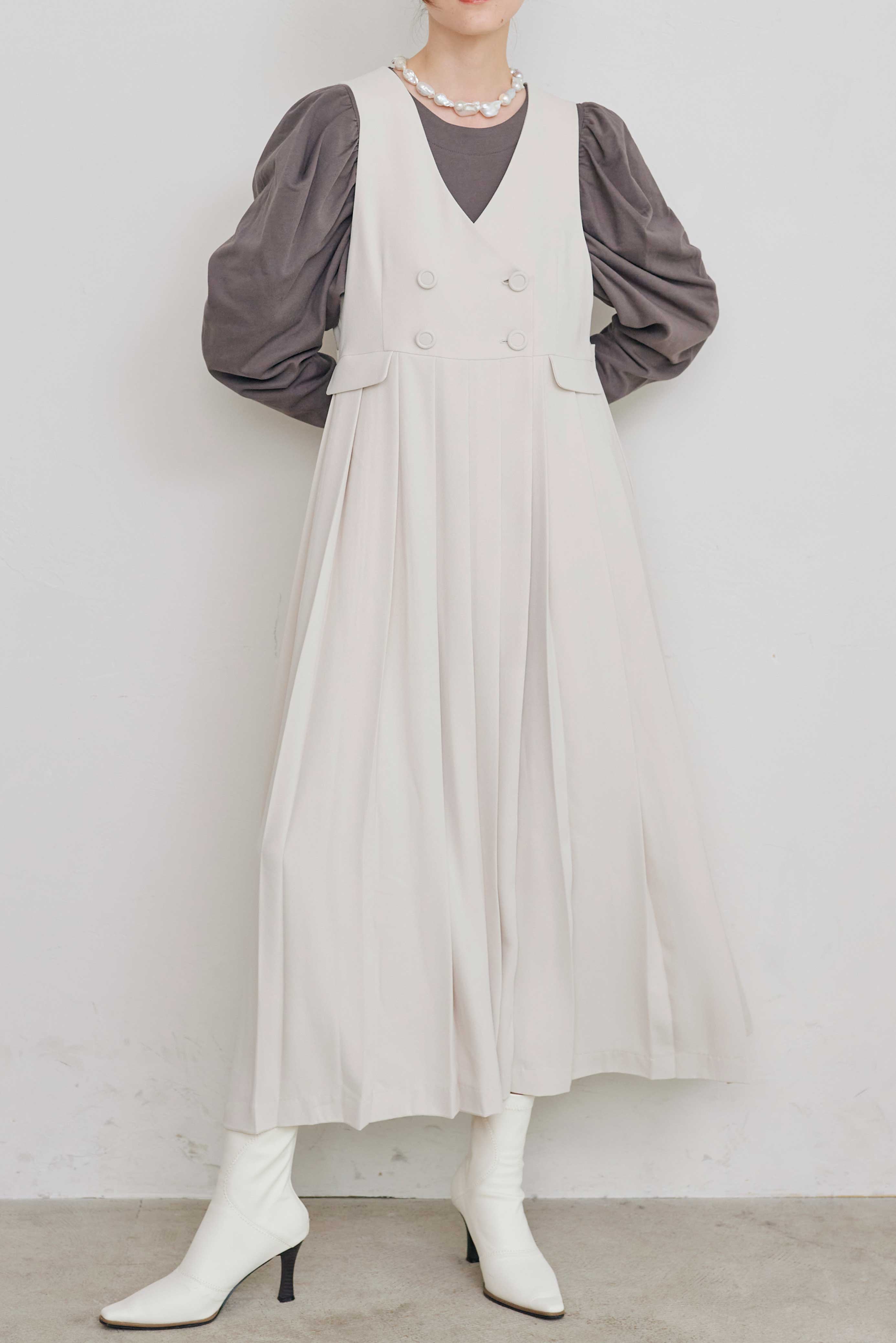 NO COLLAR PLEATS DOUBLE GILET/ノーカラープリーツダブルジレ