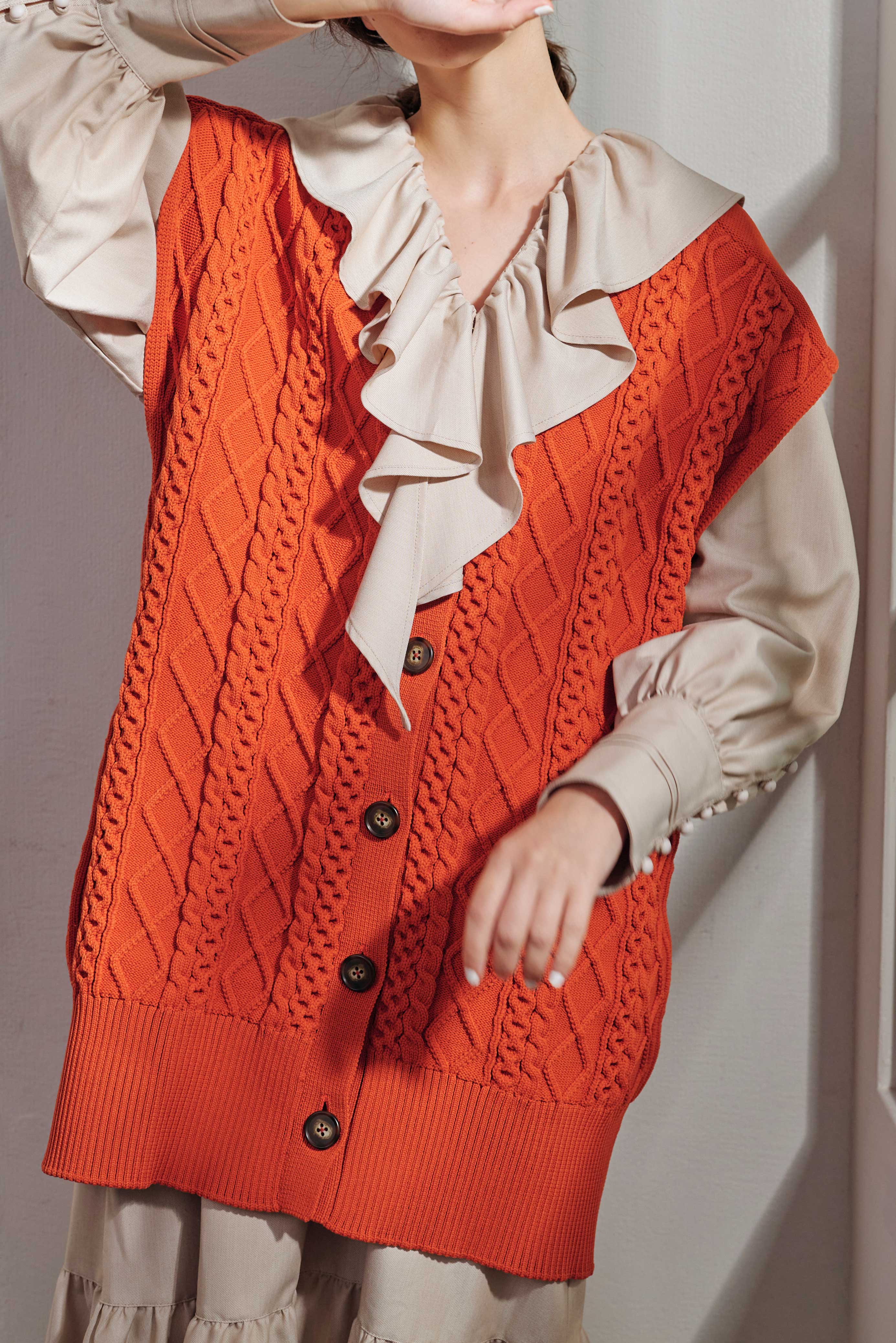 HIGH GAUGE CABLE KNIT VEST/ハイゲージケーブルニットベスト